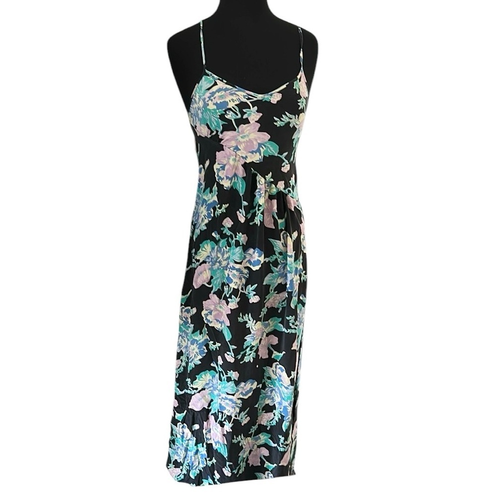 Yumi Kim 100% Black with Floral Sleeveless Maxi Dress Size Small